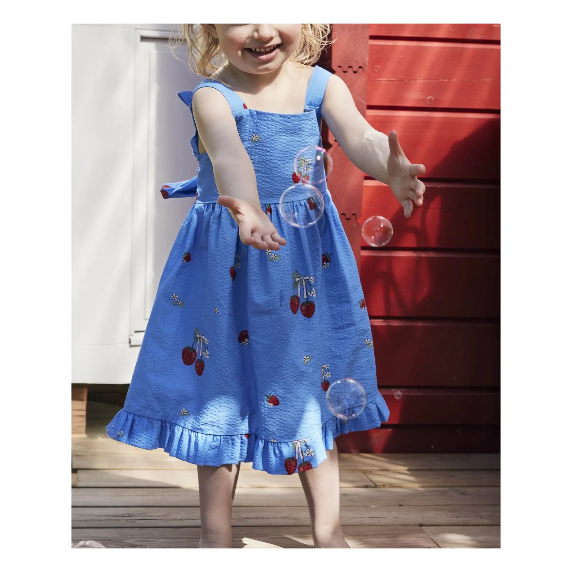 Fliink - Elma Strawberry Trägerloses Kleid | Azurblau