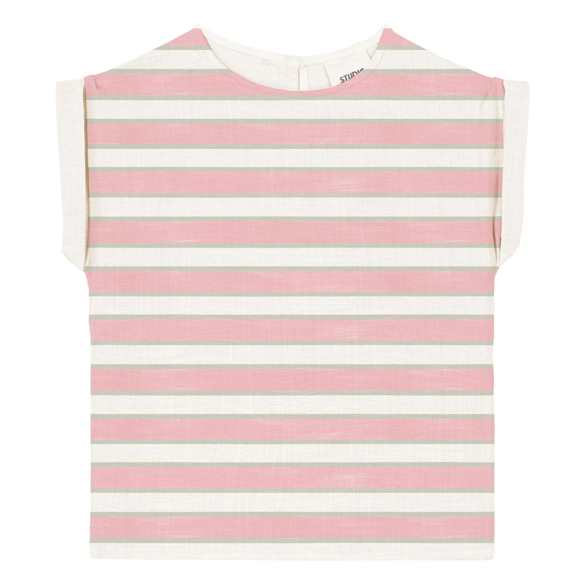 Studio Bohème - Praslin Gestreiftes Baumwoll Musselin T-Shirt | Rosa