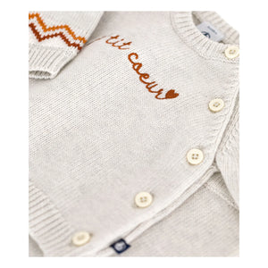 Petit Bateau - P'tit Cœur Wollpullover und Hose | Melierter Beige