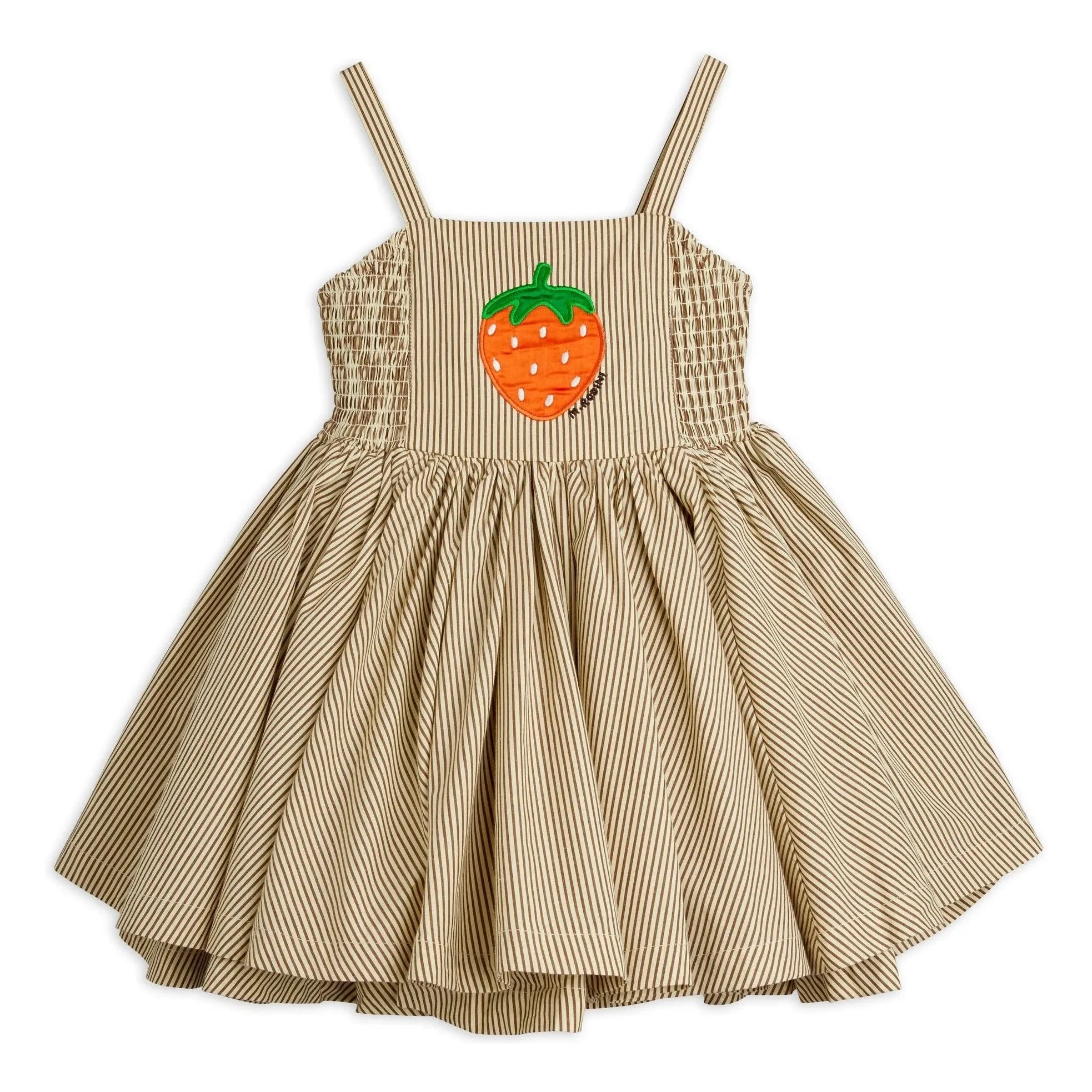 Mini Rodini - Gestreiftes Poplin Bio-Baumwoll Kleid mit Rüschen | Braun