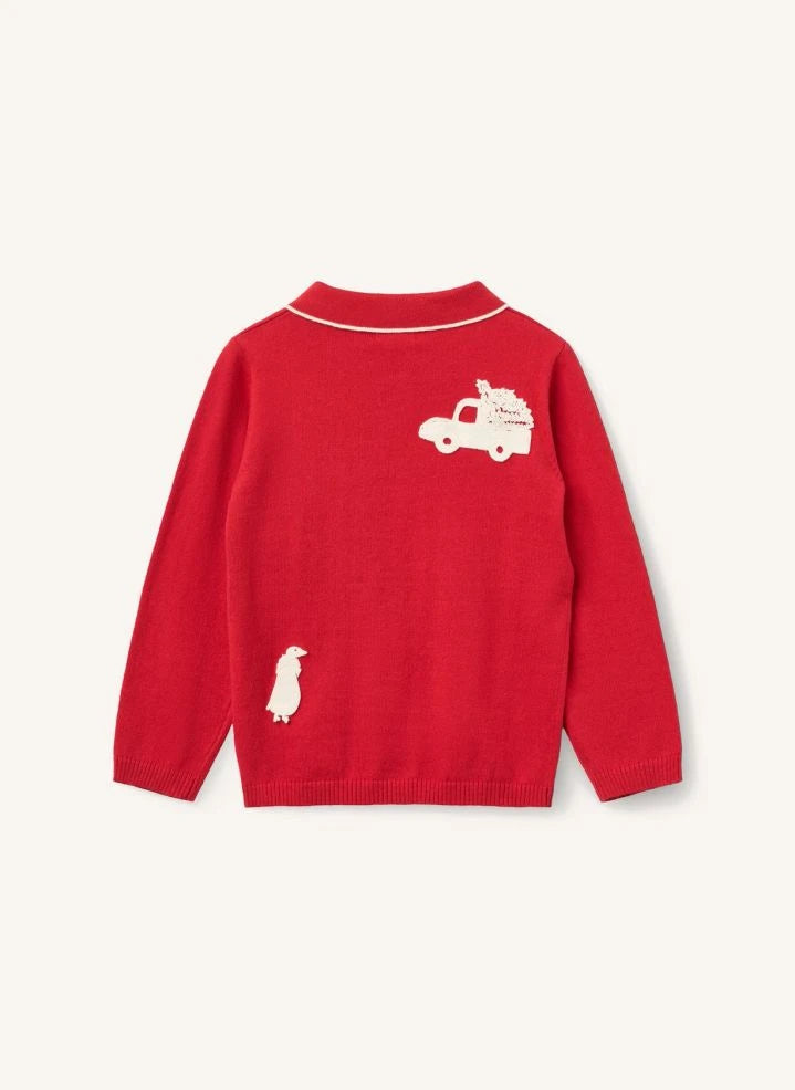 Copenhagen Colors - Polo-Shirt mit gestrickten Applikationen | Rot