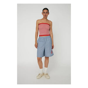 Stella Nova - Gestreifte Bestickte Bio-Baumwollshorts | Blau