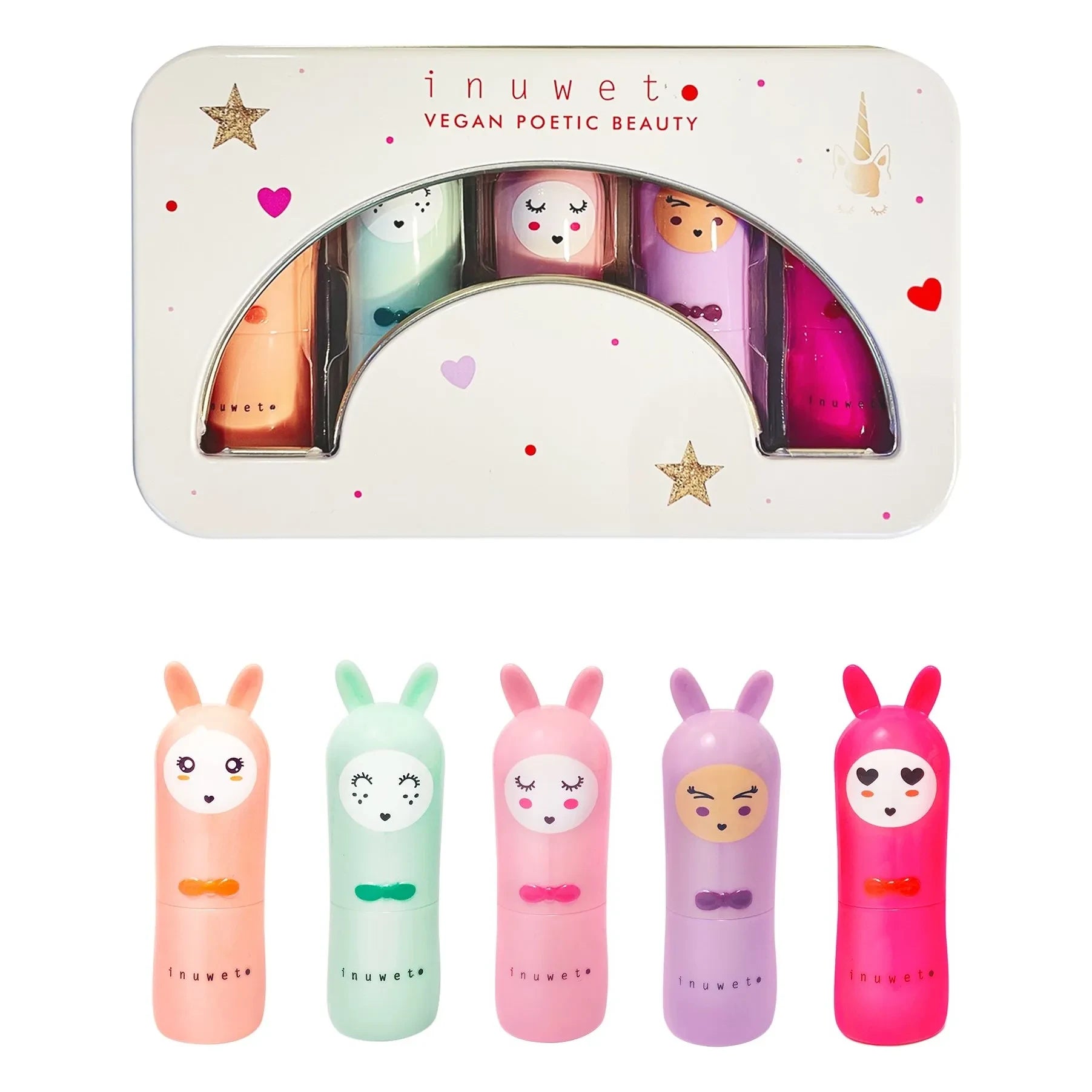 Inuwet - Metall-Regenbogen-Deluxe-Lippenbalsam - 5er-Set
