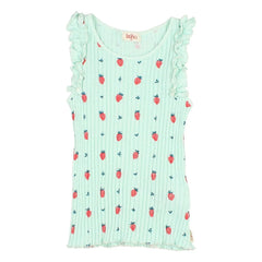 Búho – Geripptes Tanktop Erdbeere Rüschen Bio-Baumwolle | Aqua