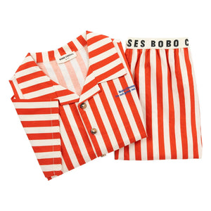 Bobo Choses - Gestreiftes Bio-Baumwoll Hemd und Shorts Set | Rot