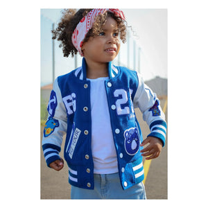 Fille Garçon - Leder-Patch Letterman Bomberjacke | Blau