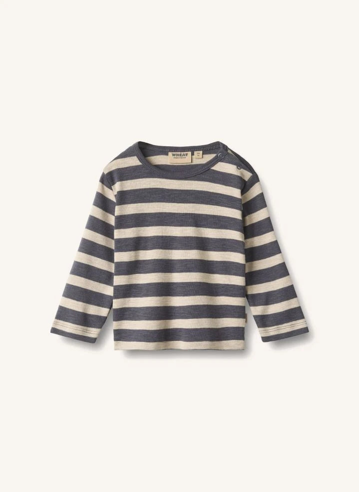 Wheat - Milo Gestreiftes Bio-Baumwoll-T-Shirt | Grau-blau