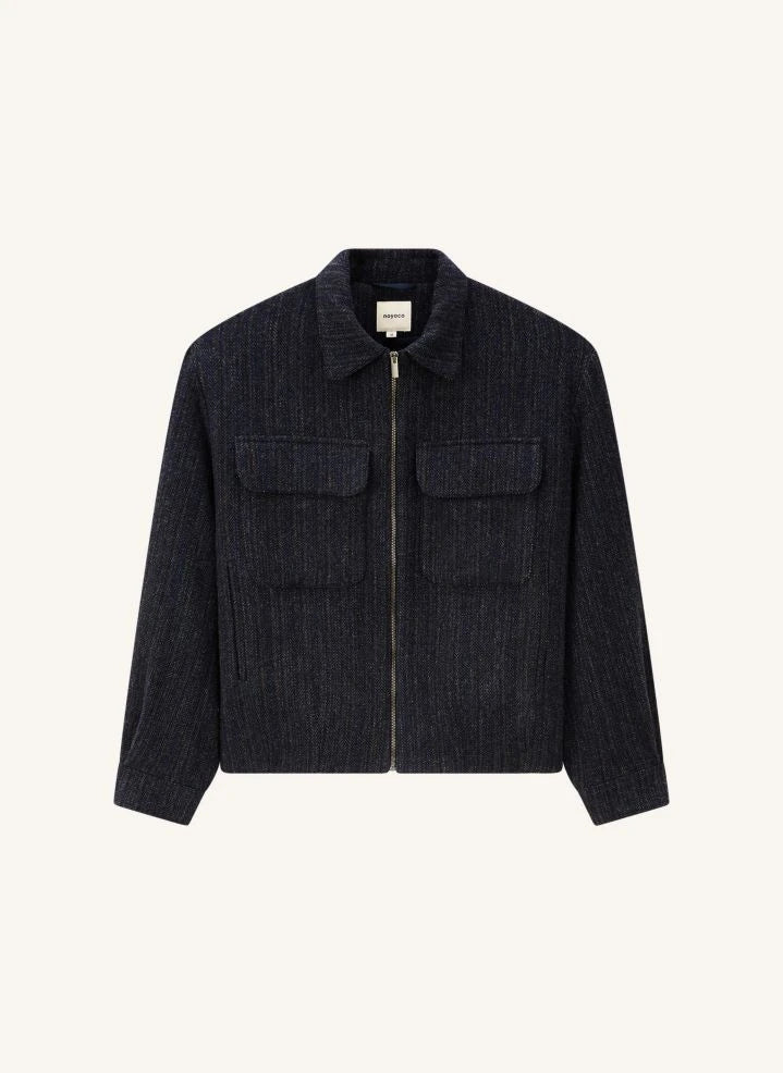 Noyoco - Kinsale Fischgrät-Recycelte Wolljacke | Dunkelblau