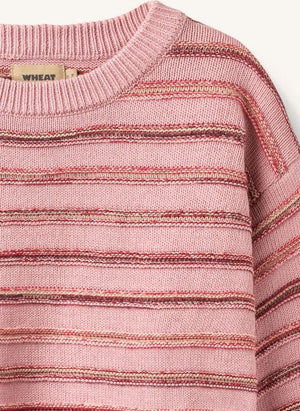 Wheat - Harlow Çizgili Organik Pamuk Jakarlı Kazak | Mermerimsi pembe