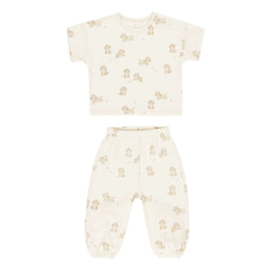 Quincy Mae - T-Shirt und Hose Set | Ecru