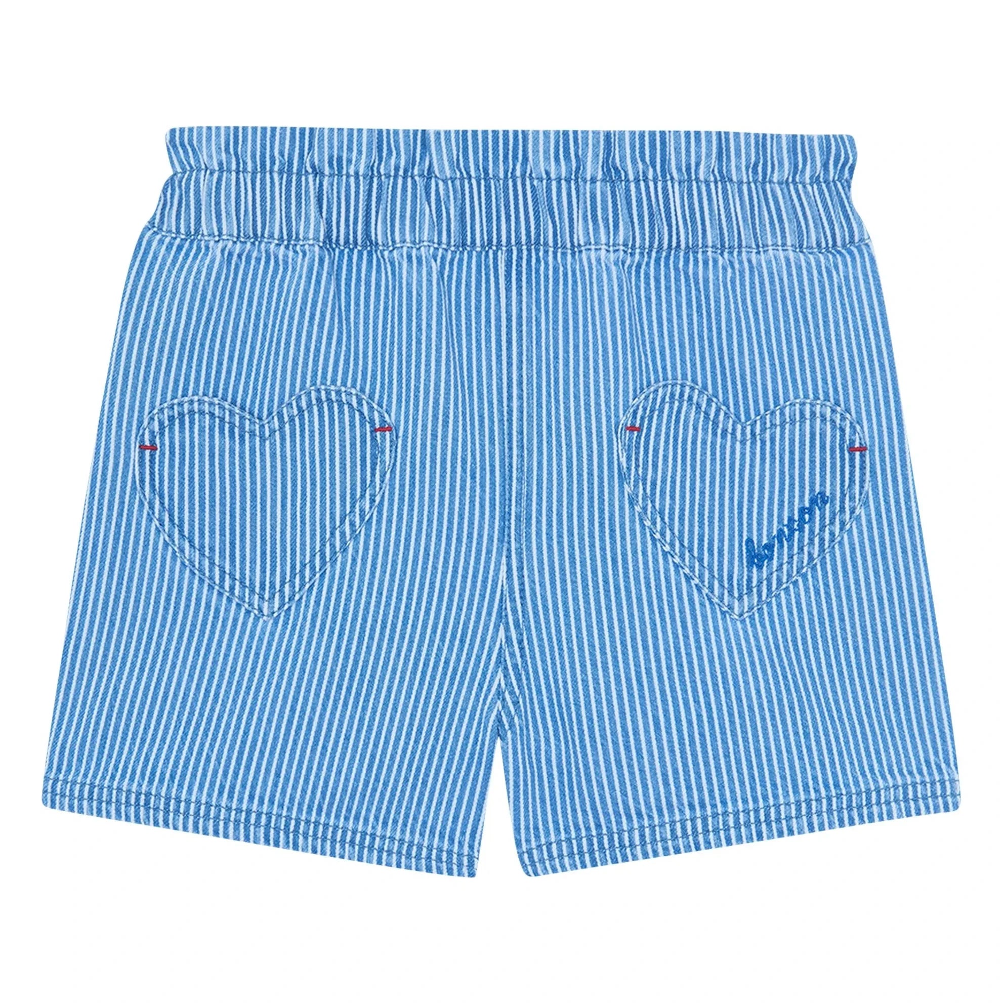 Bonton - Gestreifte Shorts mit Melanie-Herz-Tasche | Blau
