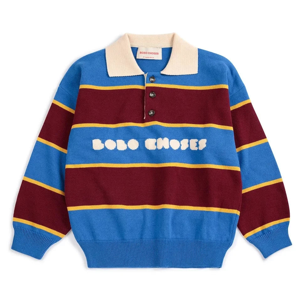 Bobo Choses - Gestreifter Pullover mit Polokragen aus Bio-Baumwolle | Blau