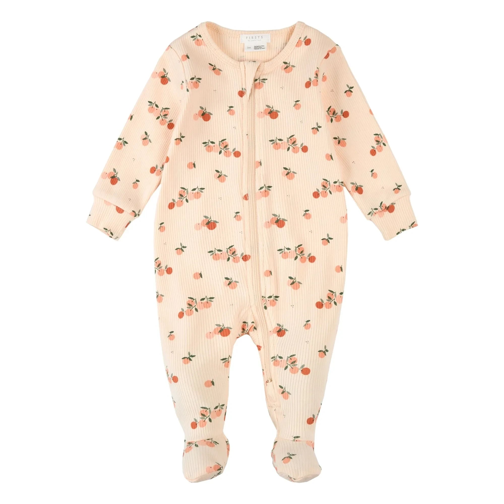 Petit Lem - Rippstrick-Fußpyjama Zitrusfrüchte Bio-Baumwolle | Hellrosa