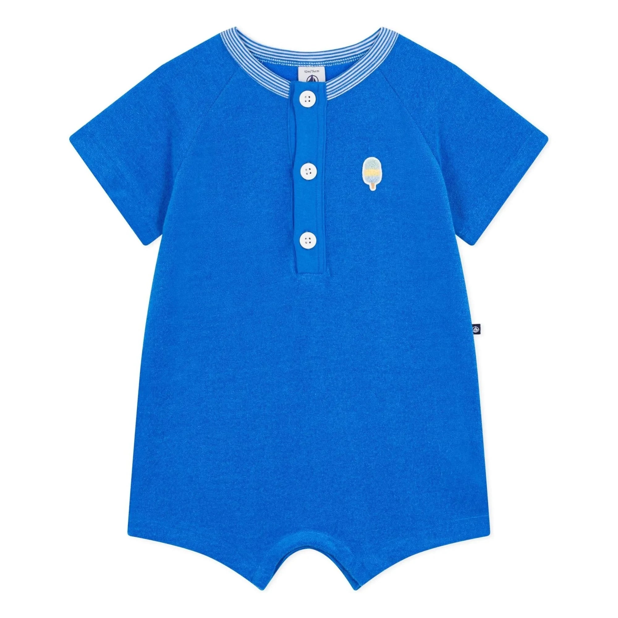 Petit Bateau - Einfarbiger Kurzarm-Strampler | Königsblau