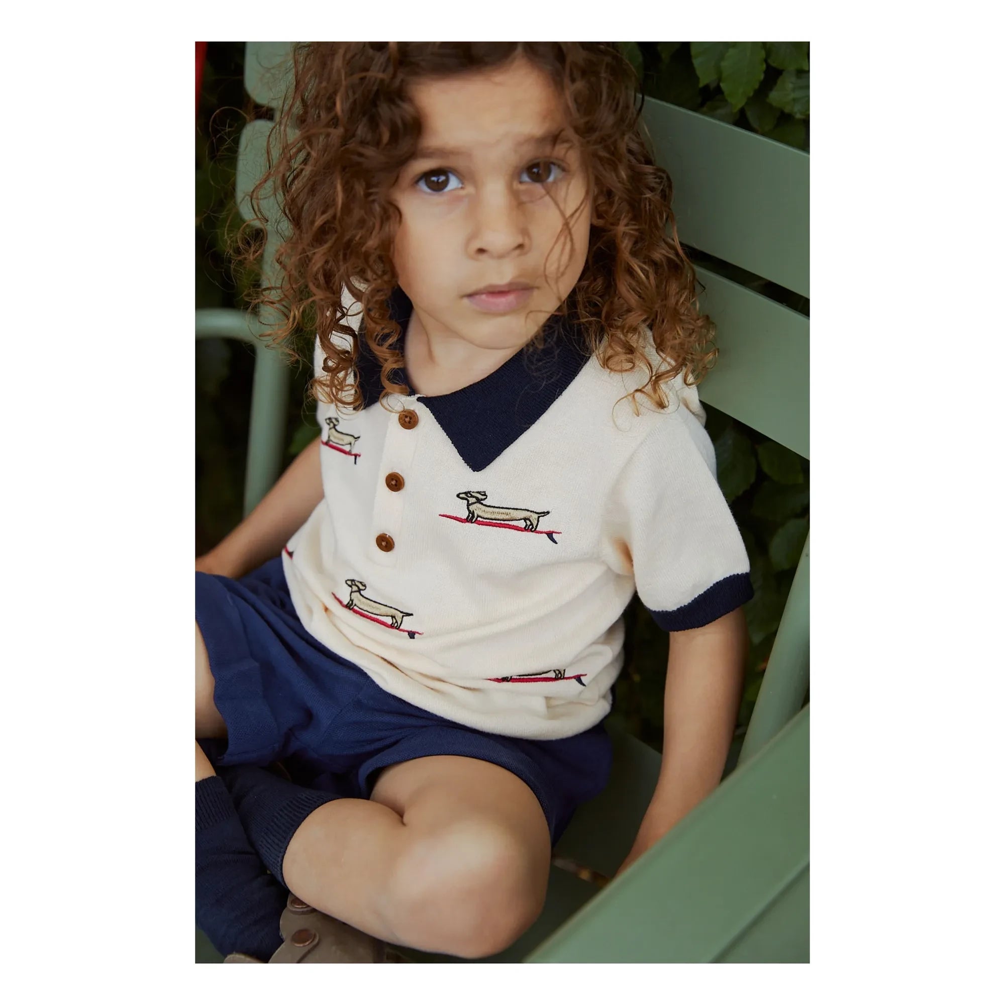 Copenhagen Colors - Fein gestricktes besticktes Poloshirt | Ecru