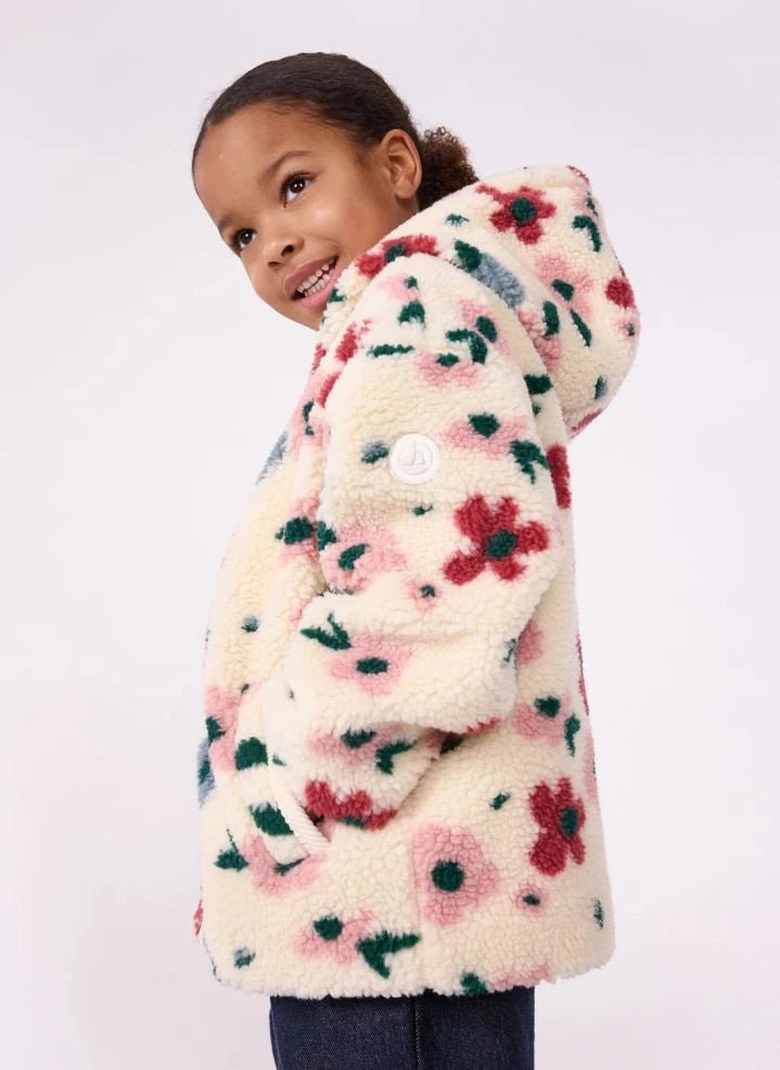 Petit Bateau - Sherpa-Jacke mit Blumenmuster | Ecru