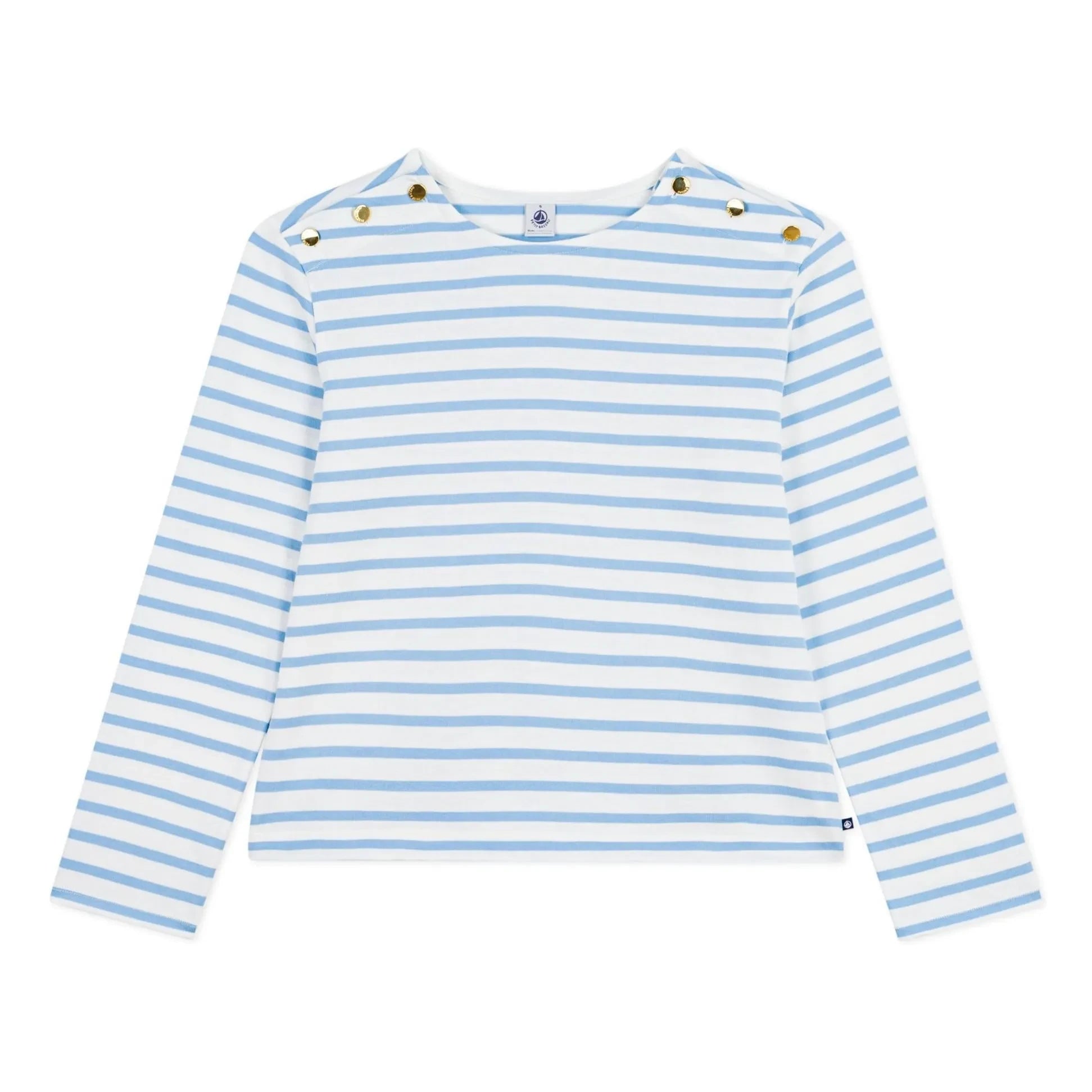 Petit Bateau - Blaue Marinière-Strampler mit Knöpfen