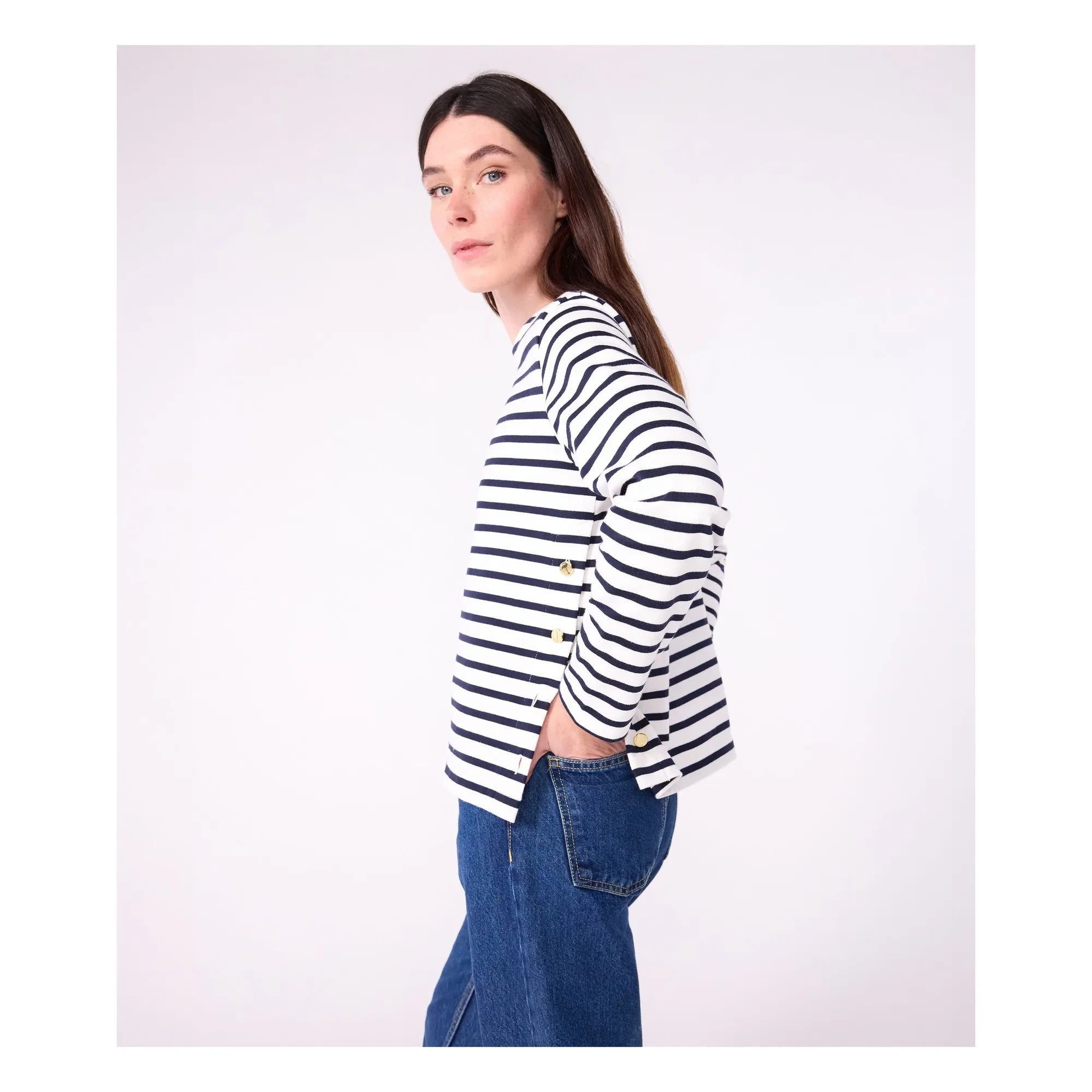 Petit Bateau – Marinière mit U-Boot-Ausschnitt aus Bio-Baumwolle | Weiß