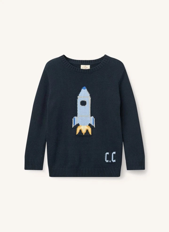 Copenhagen Colors - Pullover mit Weltraumrakete aus Bio-Baumwolle | Dunkelblau
