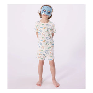 Petit Bateau - Bio-Baumwoll-Savane-Shorty-Pyjama-Set mit Maske | Weiß