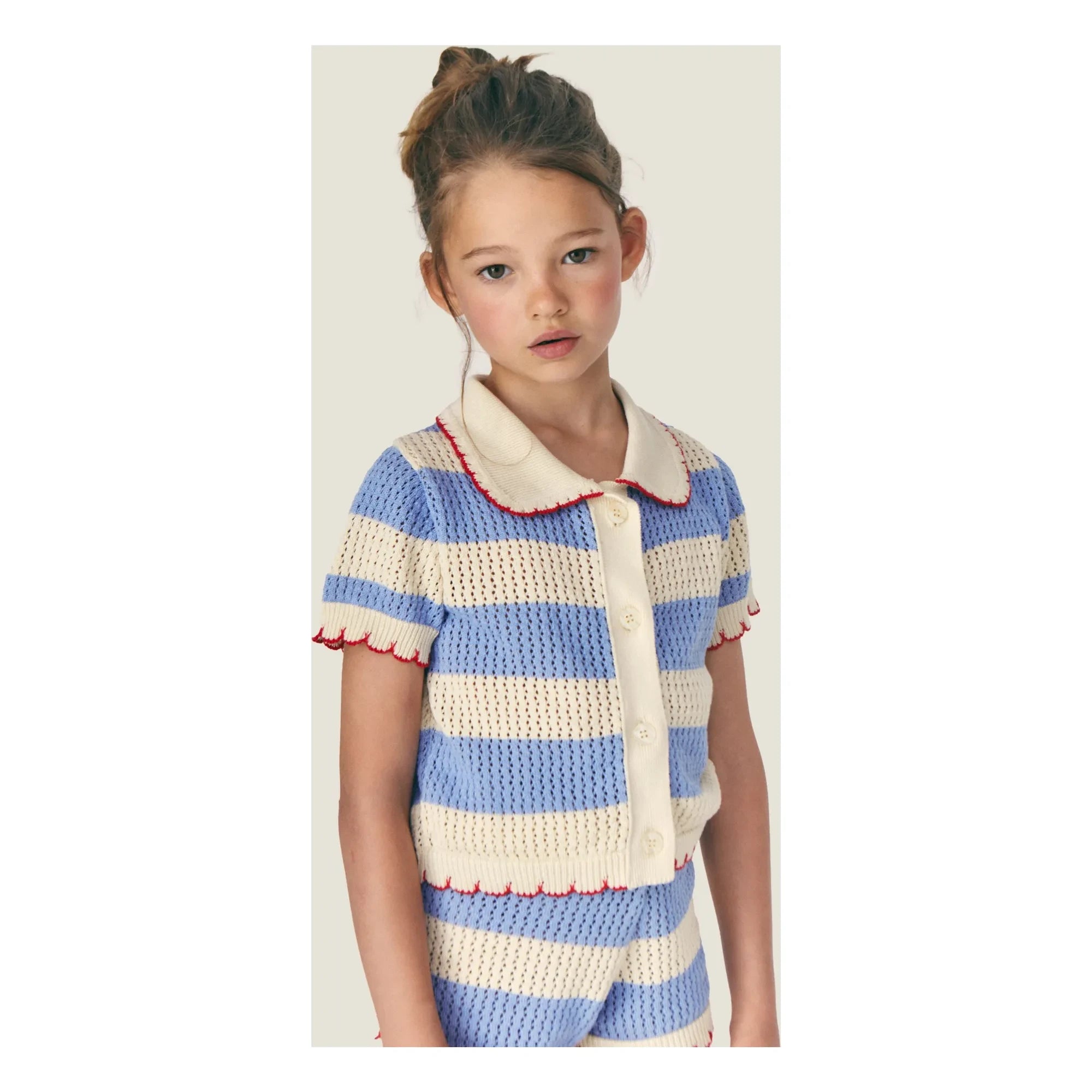 Mipounet - Gestreifte Vita Häkeljacke | Blau