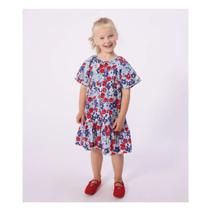 Petit Bateau – Bio-Popeline-Blumenkleid | Blau