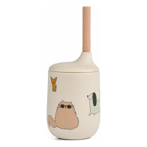 Liewood - Ellis Silikon Pipetli Bardak | Cats and Dogs/Sandy