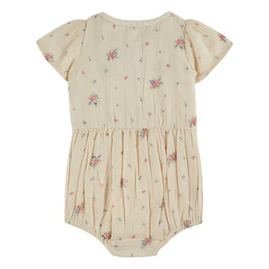 Emile et Ida - Bio-Baumwoll-Strampler mit Rüschen und Blumenmuster | Creme