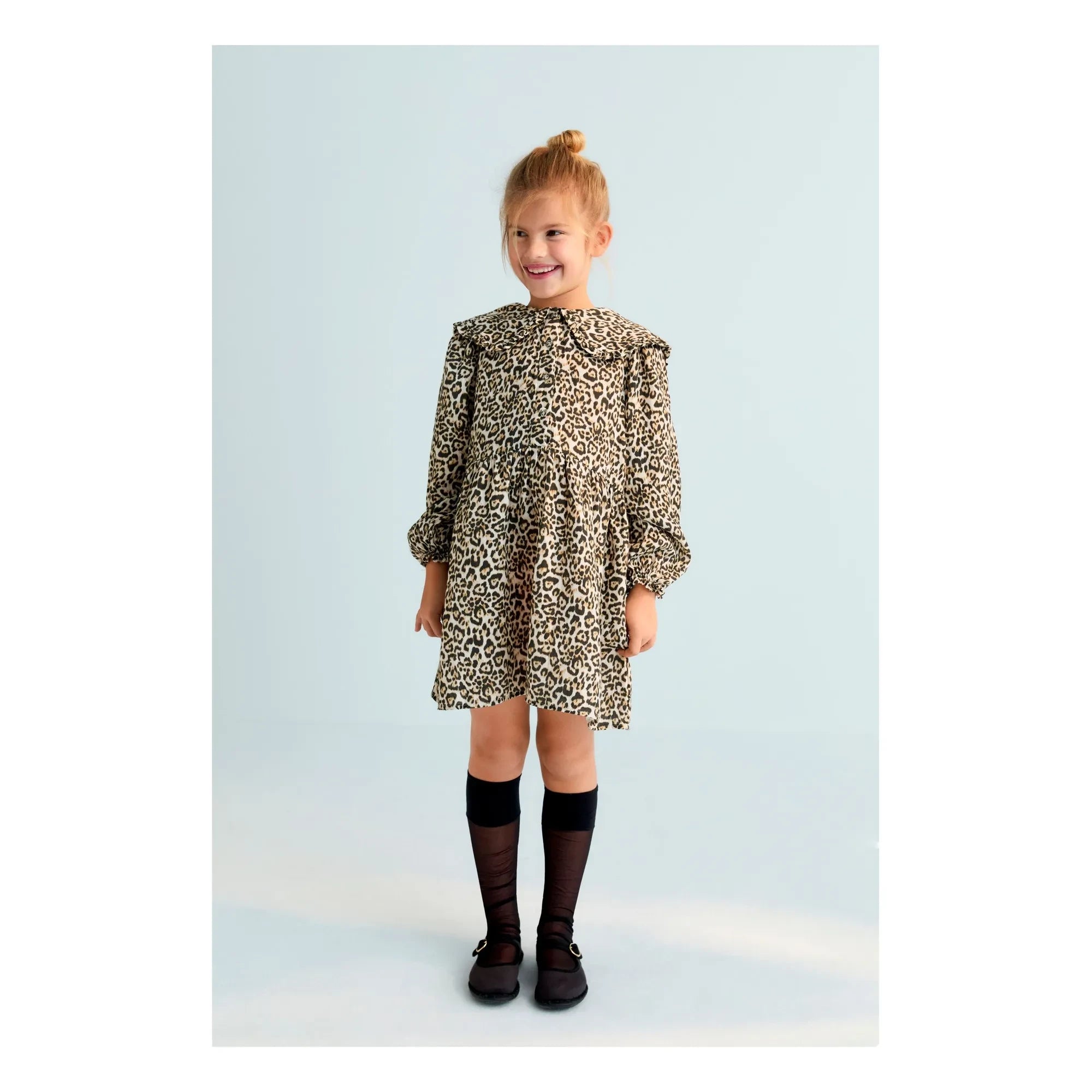 the new society - Nelia Leopar Zweilagiges Musselinkleid | Beige