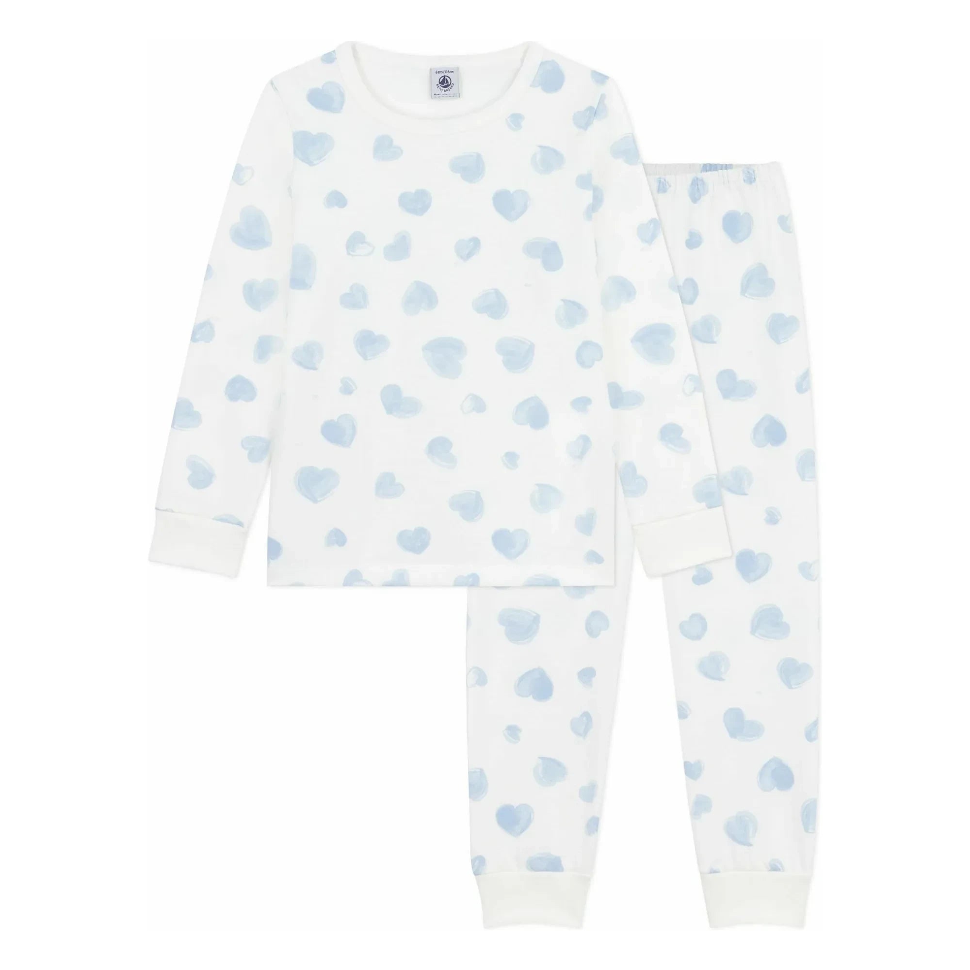 Petit Bateau - Schlafanzug aus Bio-Baumwolle mit farbigem Herz-Print | Weiß