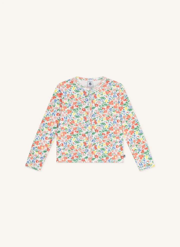 Petit Bateau - Strickjacke aus Bio-Baumwolle mit Blumen | Weiß