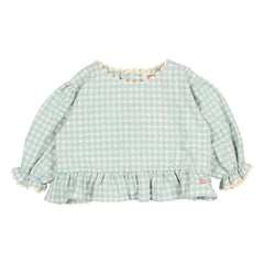 Búho – Karierte Seersucker-Bluse mit 3/4-Ärmeln | Aqua