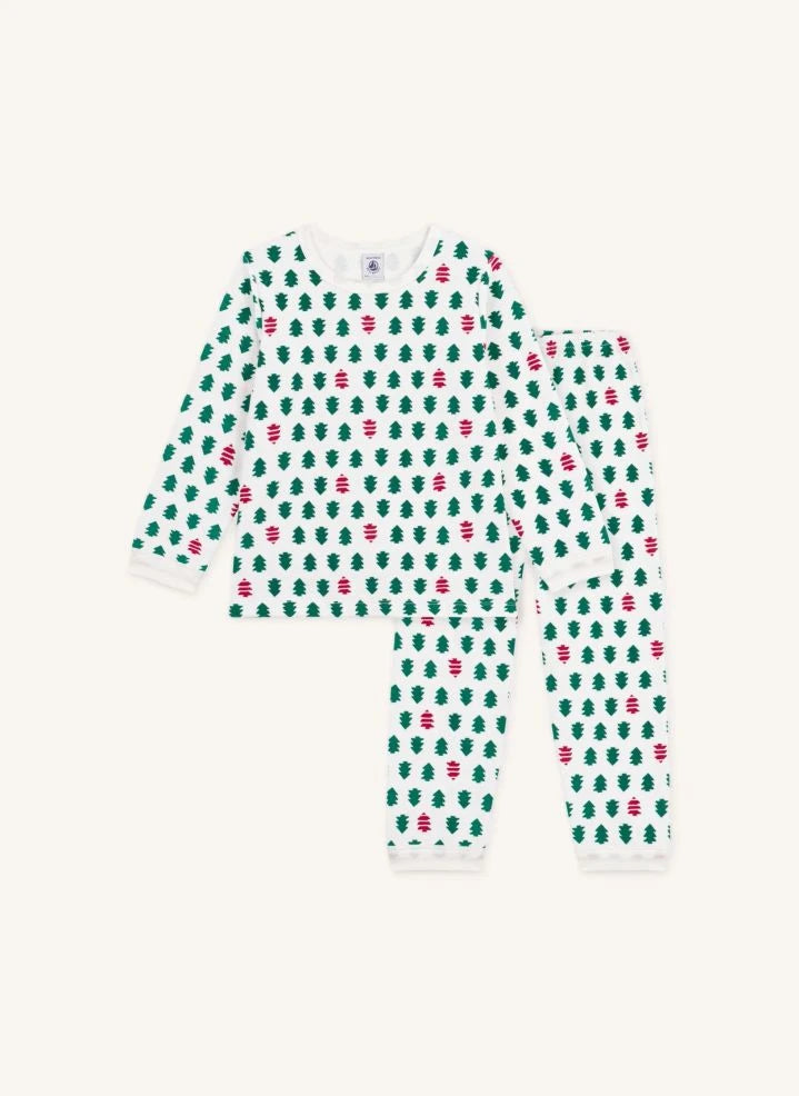 Petit Bateau - Tannenbaum-Pyjamas Velours Bio-Baumwolle | Weiß