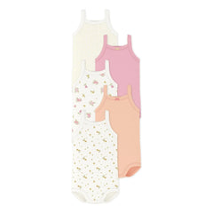 Petit Bateau – 5er-Set Spaghettiträger-Bodys mit Blumenmuster | Weiß