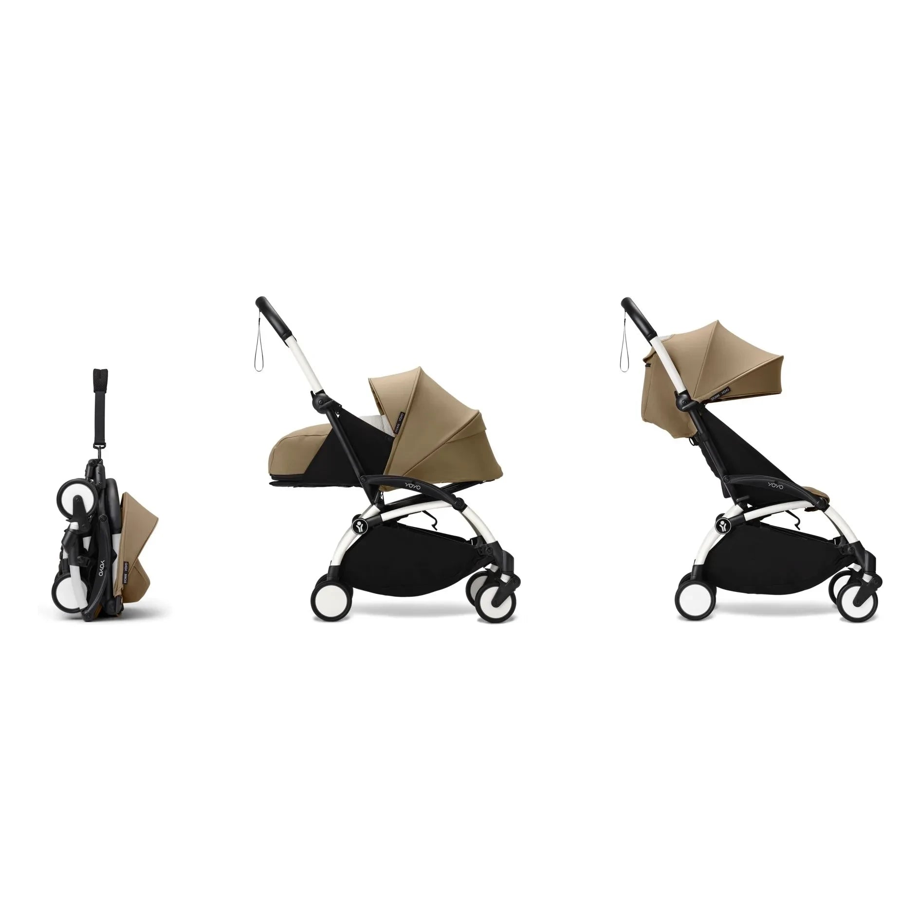 Stokke® - YOYO³ Kinderwagen komplett 0+ und 6+ Weißes Gestell | Toffee