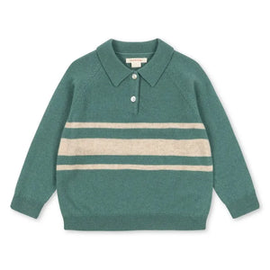 Konges Sløjd - Basi Gestreiftes Wollpolo T-Shirt | Grün
