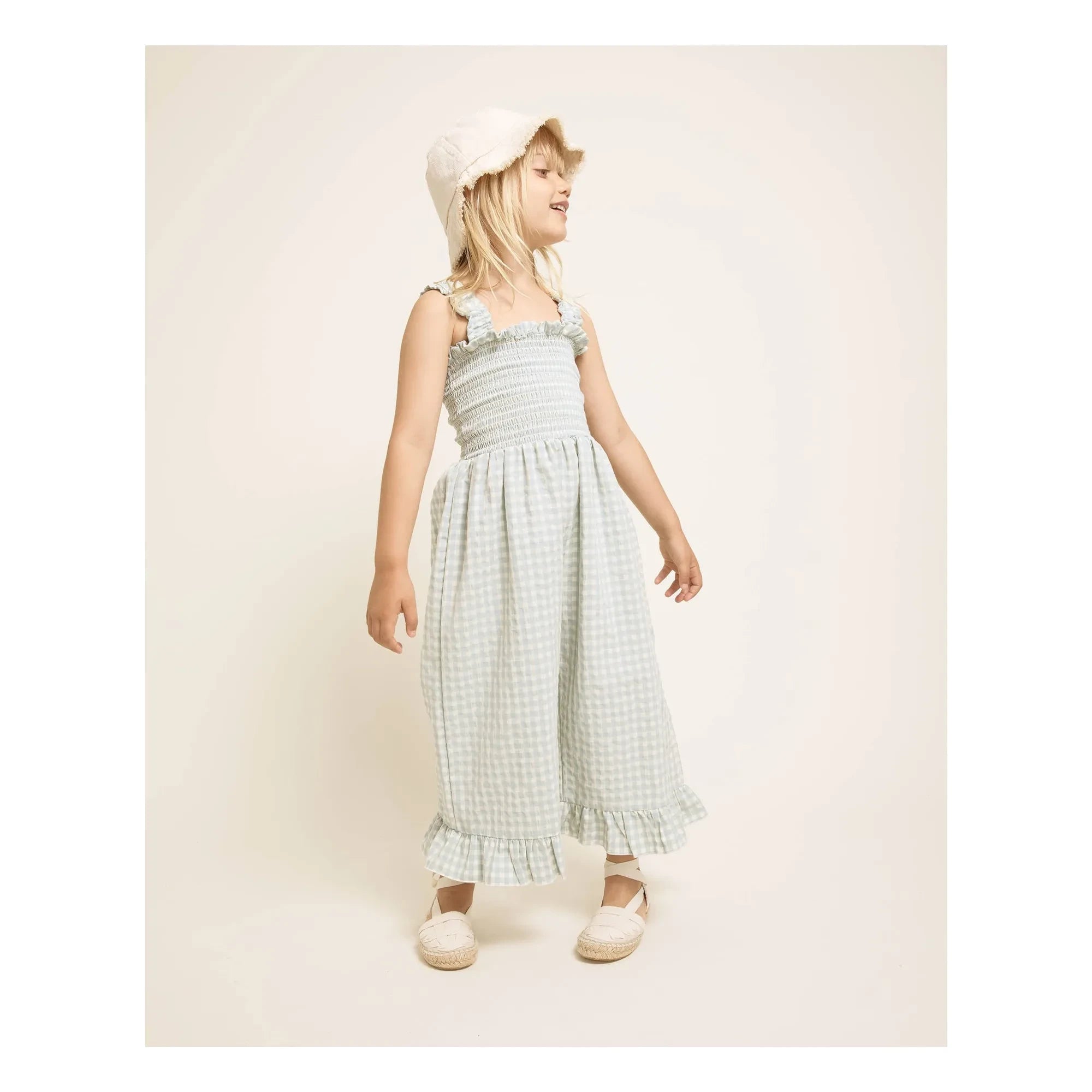 Búho - Vichy Seersucker-Strampler | Aqua