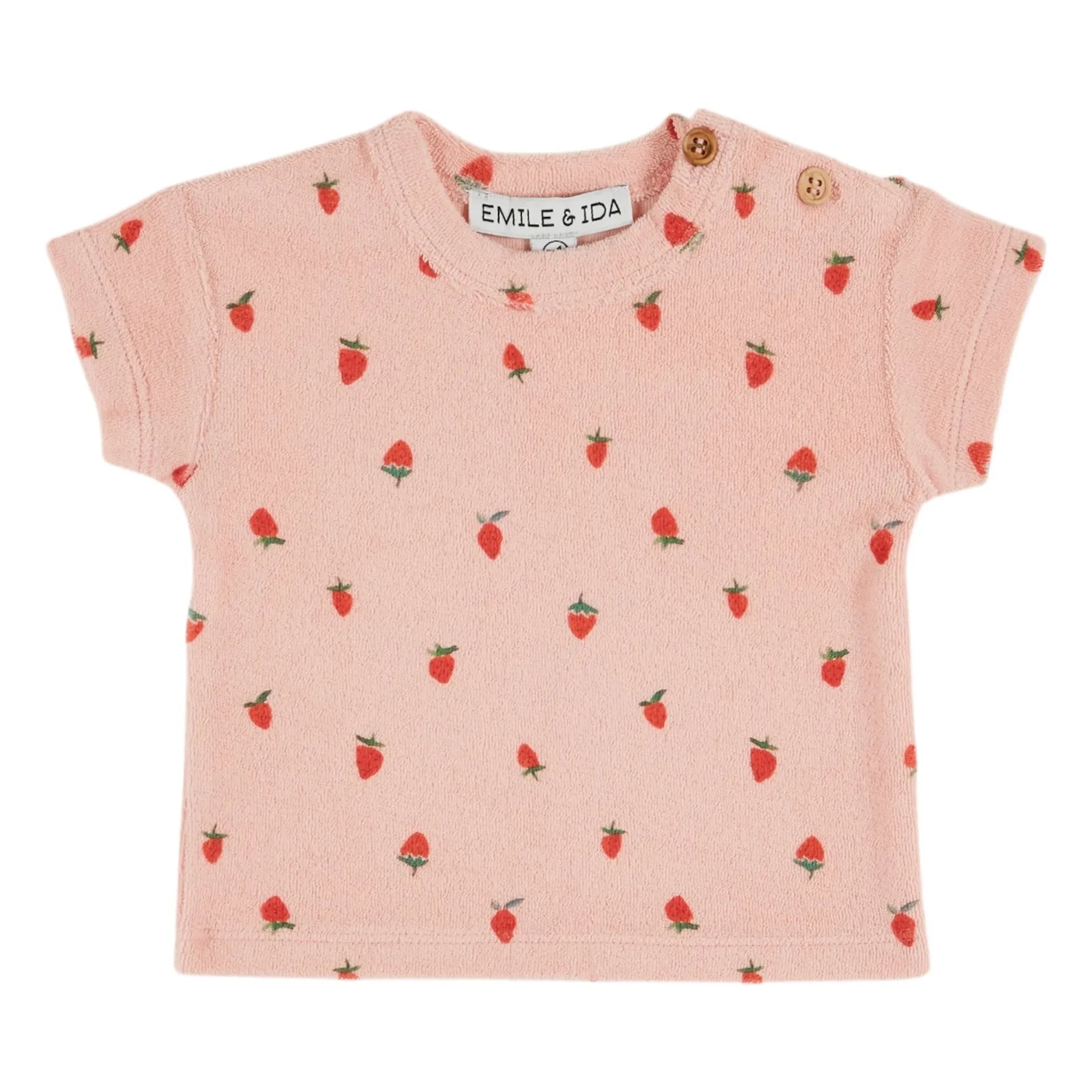 Emile et Ida – Erdbeer-T-Shirt aus Bio-Baumwollfrottee | Rosa