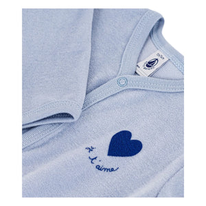 Petit Bateau - Sleep Well Pijama Kadife Kalp Organik Pamuk | Gri mavi