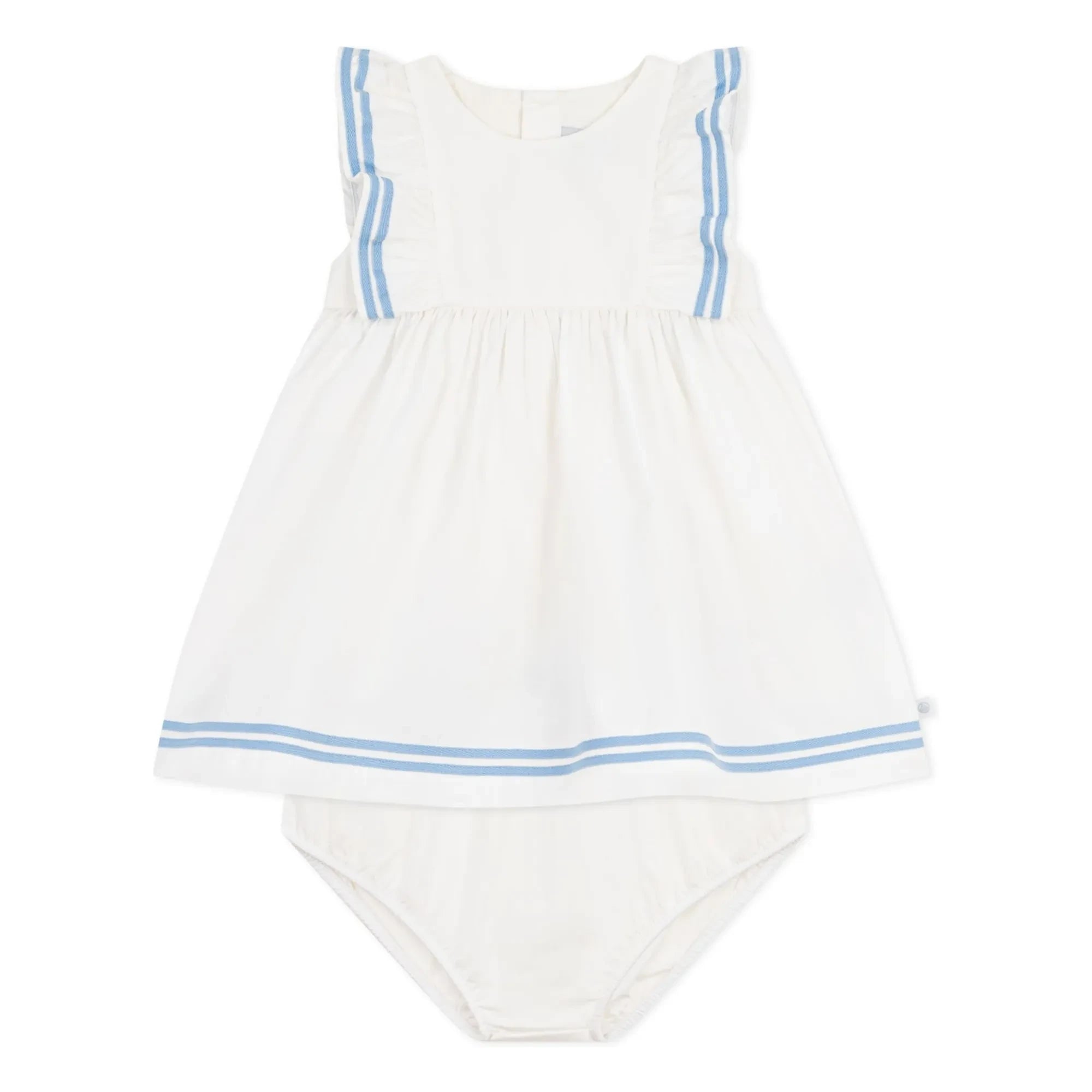 Petit Bateau - Marinekleid und Overall-Set aus Bio-Baumwollpopeline | Weiß