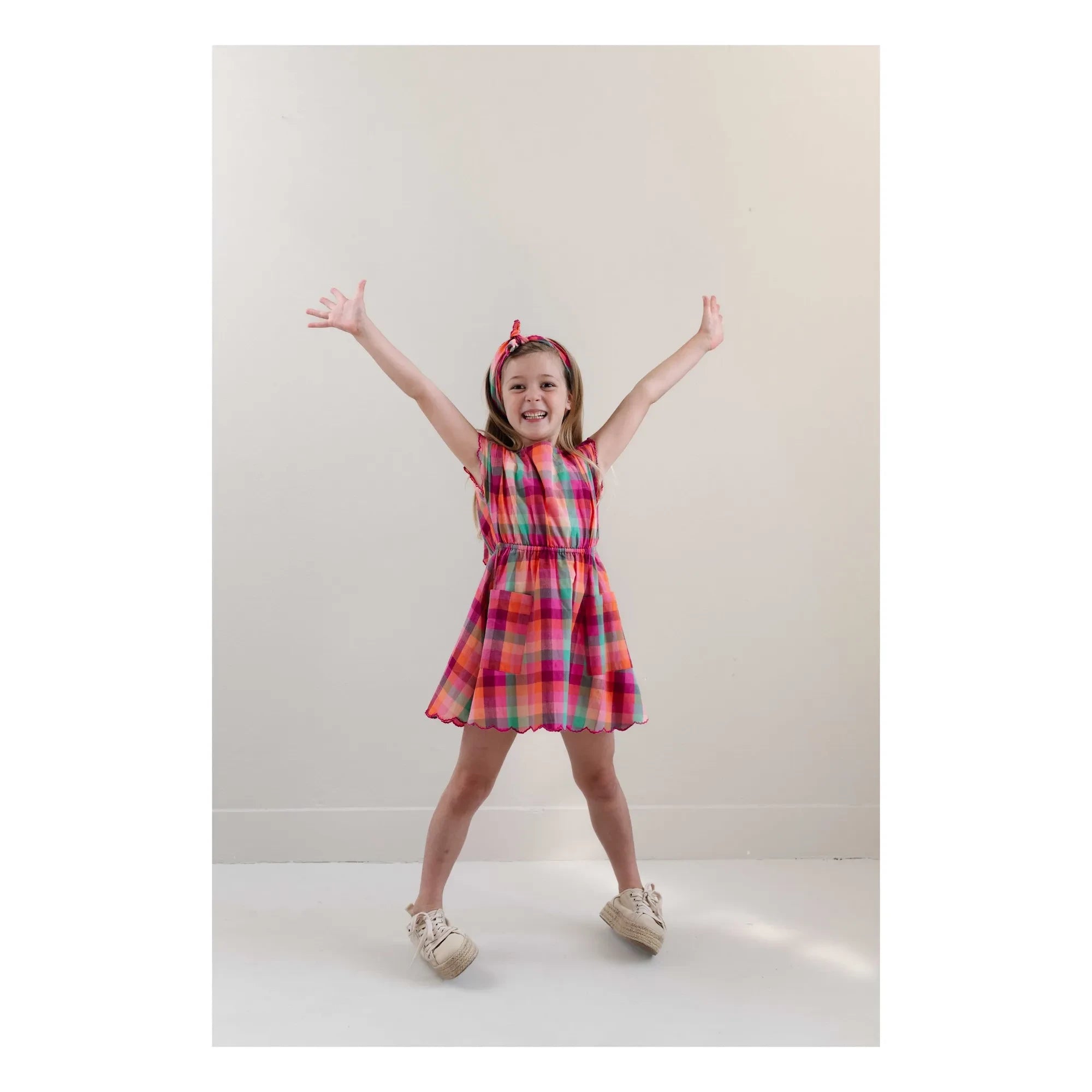 Jenest - Kiki Kleid, Biobaumwolle Karo | Fuchsia