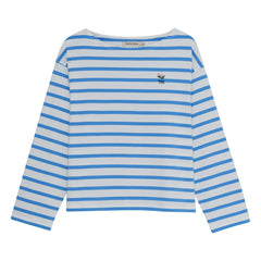 the new society - Burnet Gestreiftes Baumwoll-T-Shirt | Blau