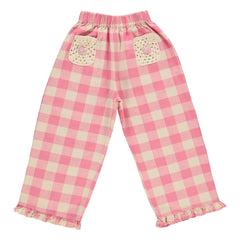 Bebe Organic - Anais Karierte Hose mit Taschen und Häkelstickerei | Rosa