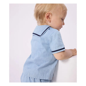 Petit Bateau - Chambray Oberteil und Kragenset | Hellblau