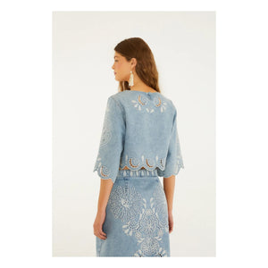 Farm Rio - Richelieux Bluse | Jeansblau