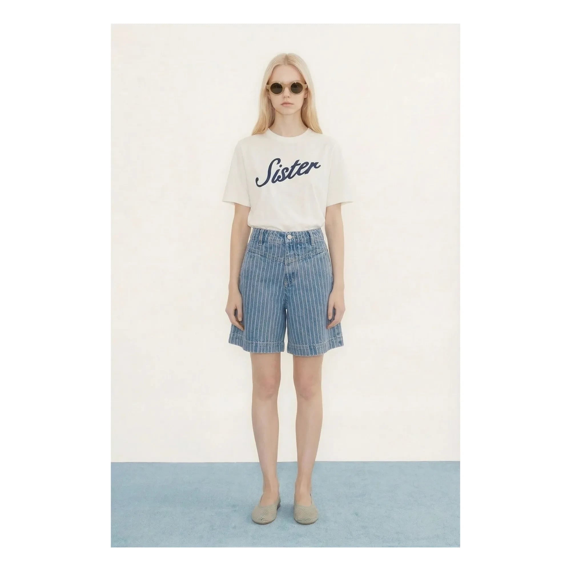 The Tiny Big Sister - Gestreifte Baumwollshorts | Jeansblau