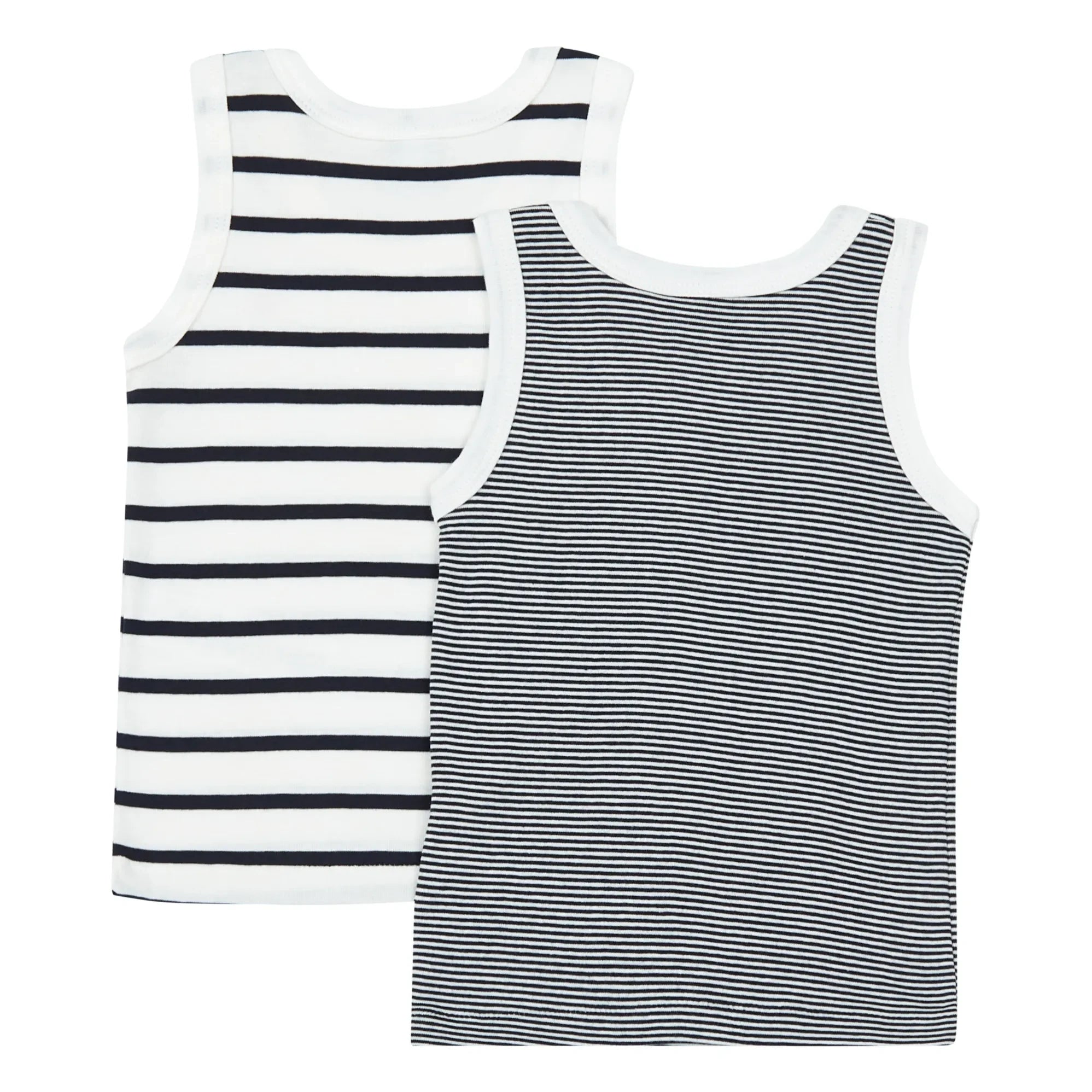 Petit Bateau – 2er Pack Gestreifte Bio-Baumwoll-Unterhemden | Blau