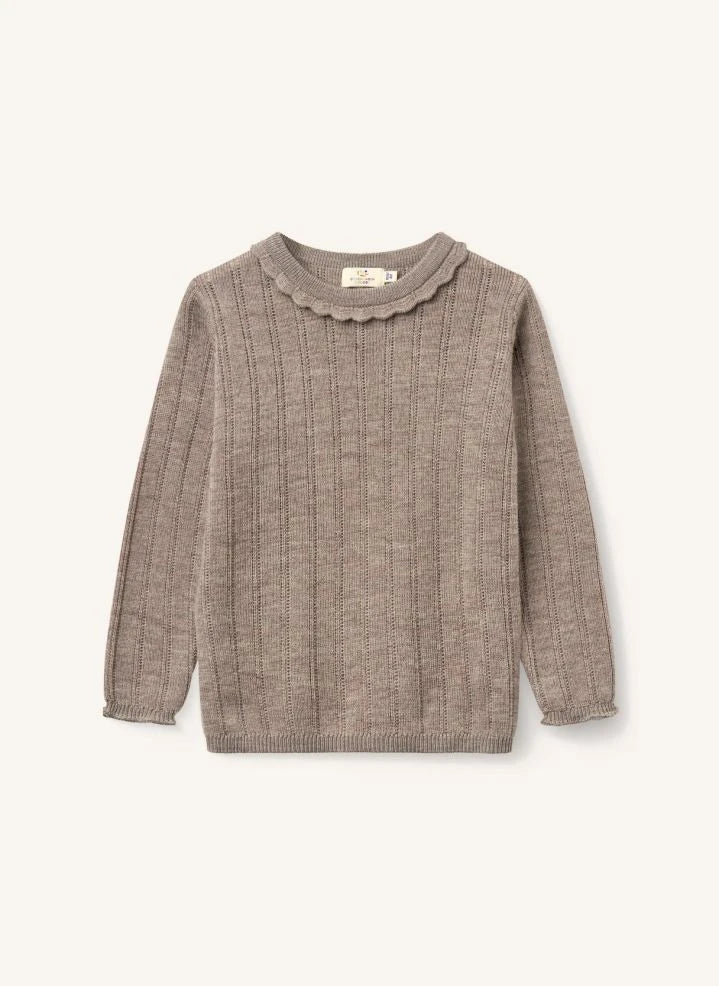 Copenhagen Colors - Merinowolle Pointelle Pullover | Taupe Braun