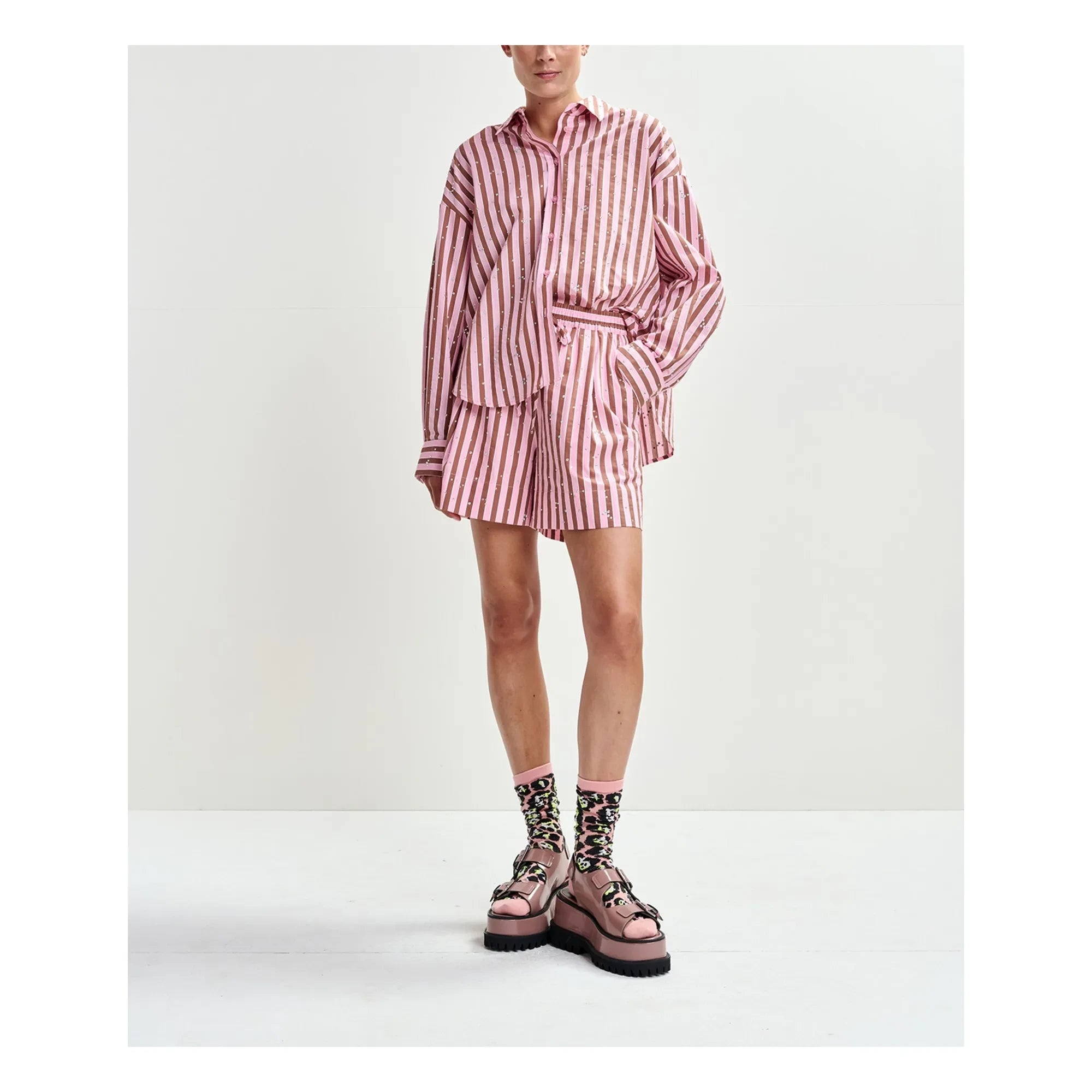 Essentiel Antwerp - Gestreifte Shorts „Jeeuw“ | Rosa