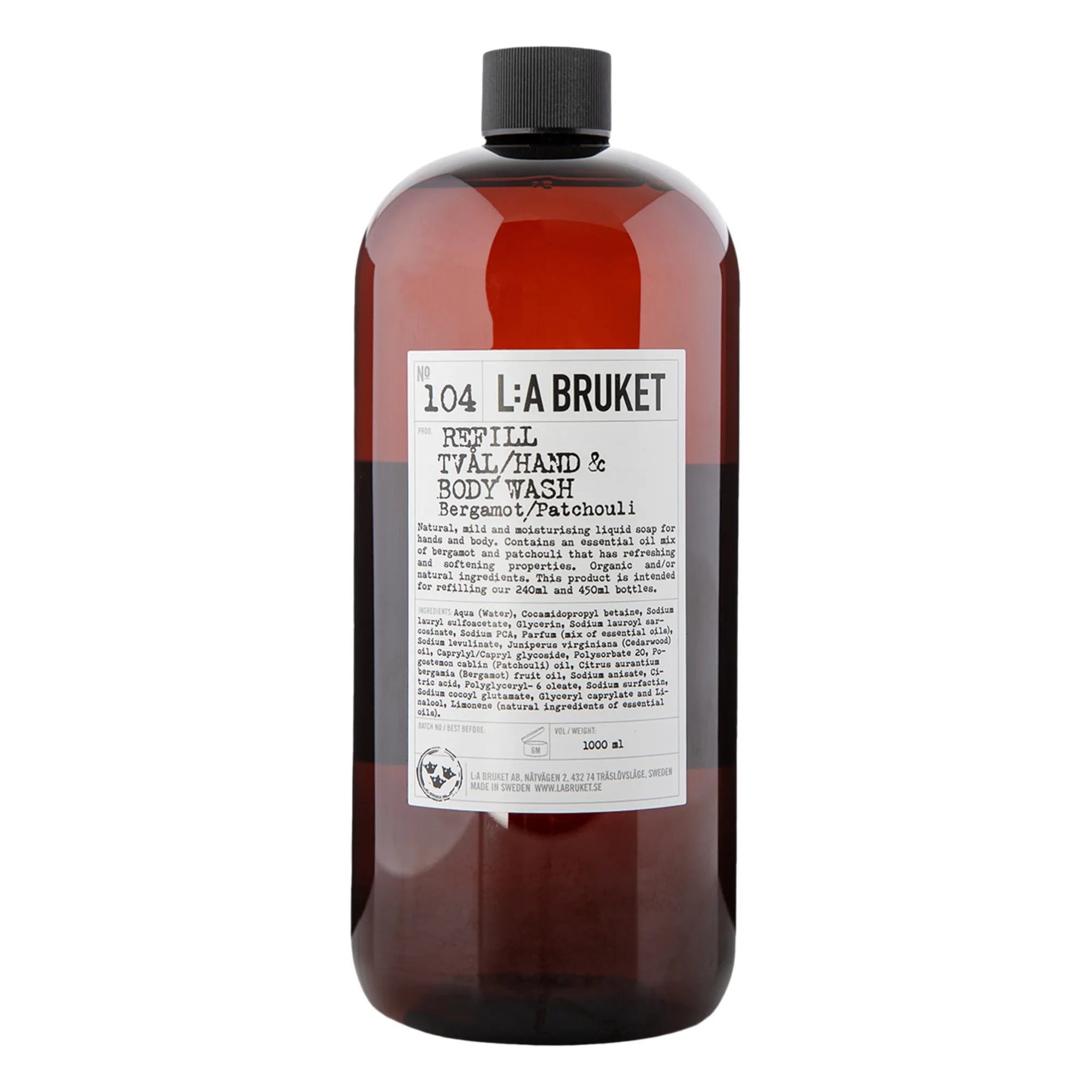 L:A BRUKET - 104 Refill El ve Vücut Yıkama Bergamot/Patchouli 1000 ml